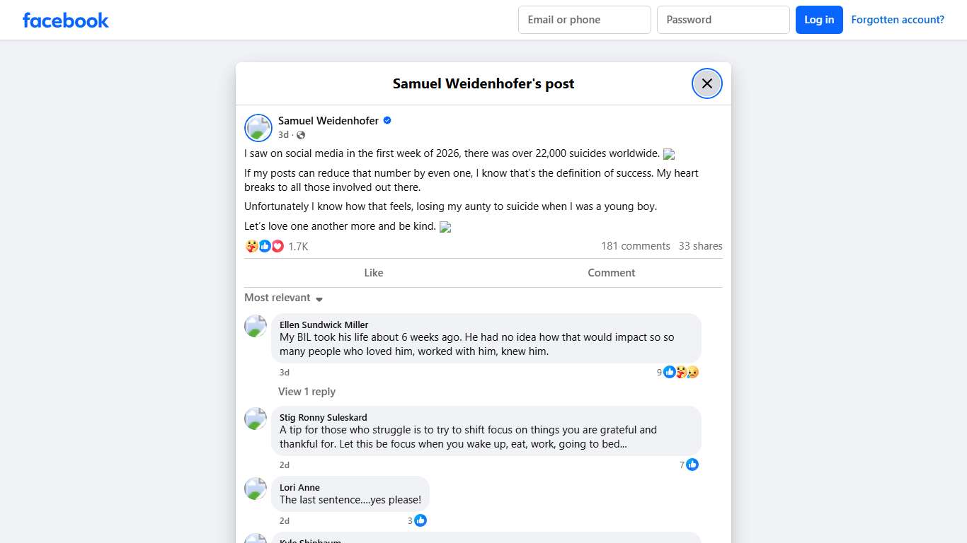 I saw on social media in the first... - Samuel Weidenhofer Facebook