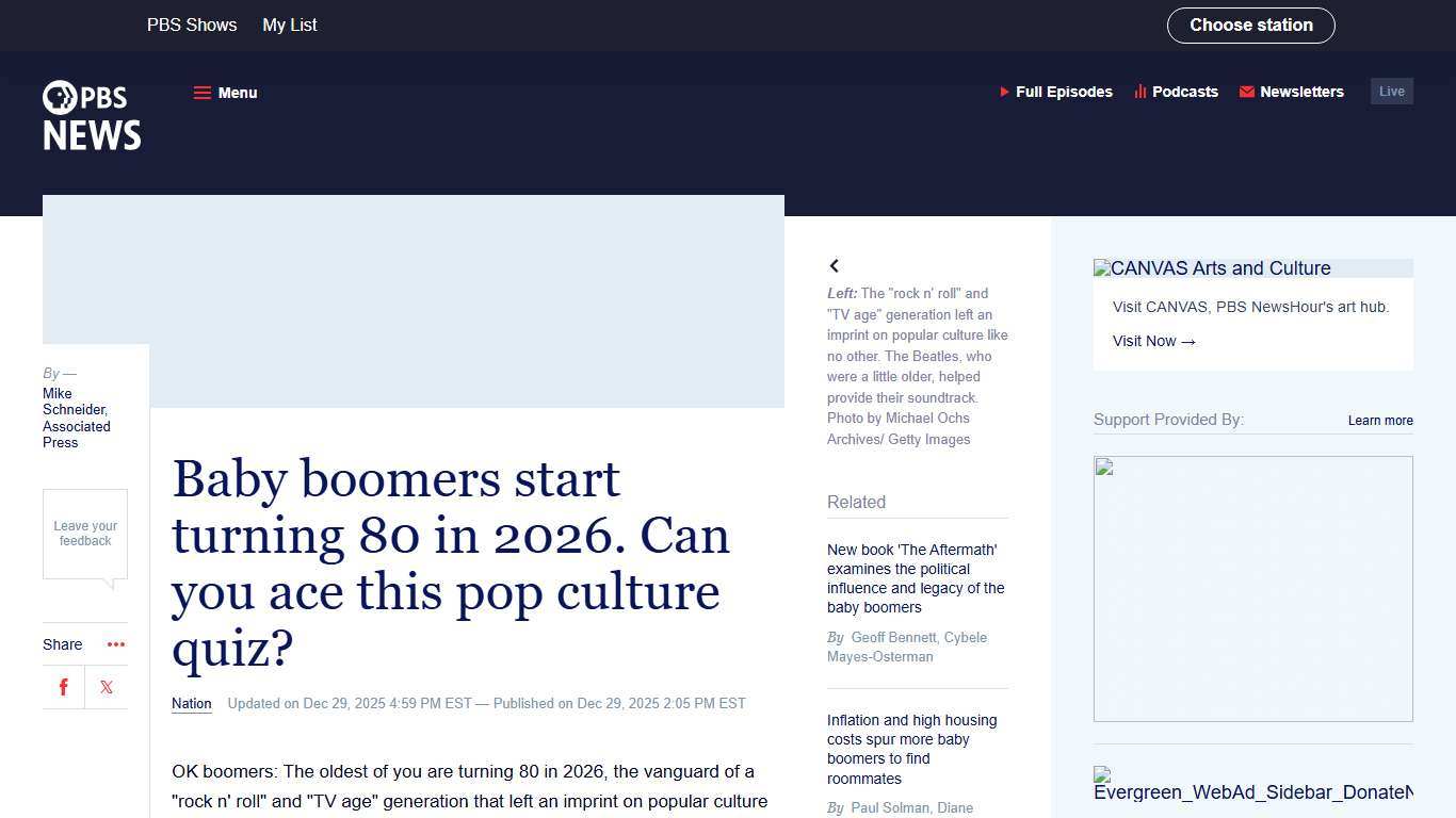 Baby boomers start turning 80 in 2026. Can you ace this pop culture quiz? PBS News